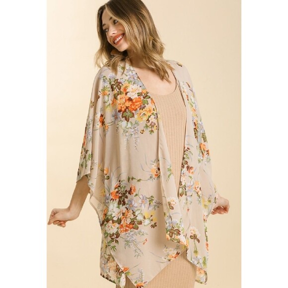 New Umgee S/M M/L English Garden Open Front Flowy Sleeve Kimono Jacket - Picture 3 of 4